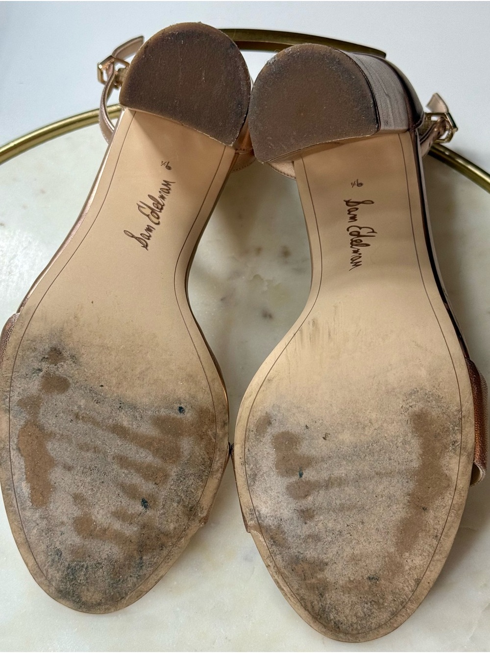 Sam Edelman Women's Yaro Rose Gold Leather Ankle-Strap Block Heel Sandals - Picture 13 of 16